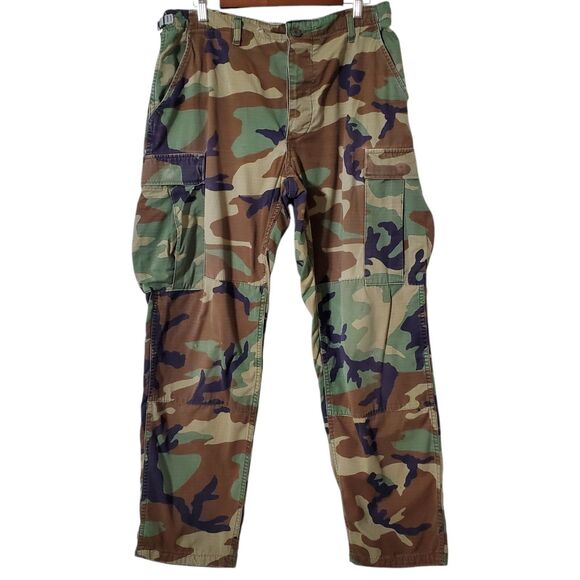 Vintage US Military Pants Size 34x30 Woodland Camo Ripstop Cargo Pockets Mens - Picture 1 of 12